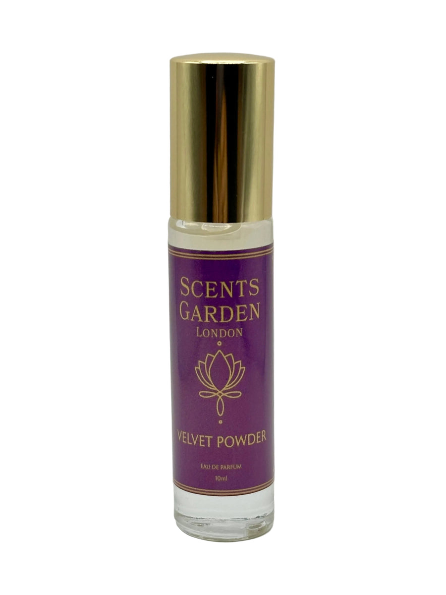 Bottle of 'Velvet Powder' by Scents Garden London on a white background