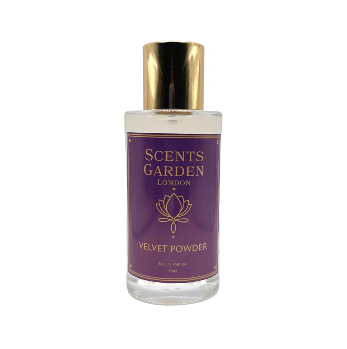 Bottle of 'Velvet Powder' by Scents Garden London on a white background